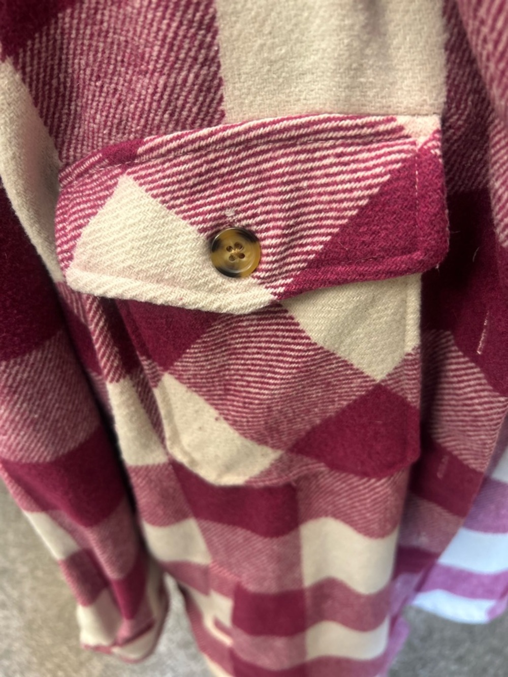 Plaid Pea Coat shacket Jacket in Pink & White Size L Perfect Condition - Picture 5 of 8